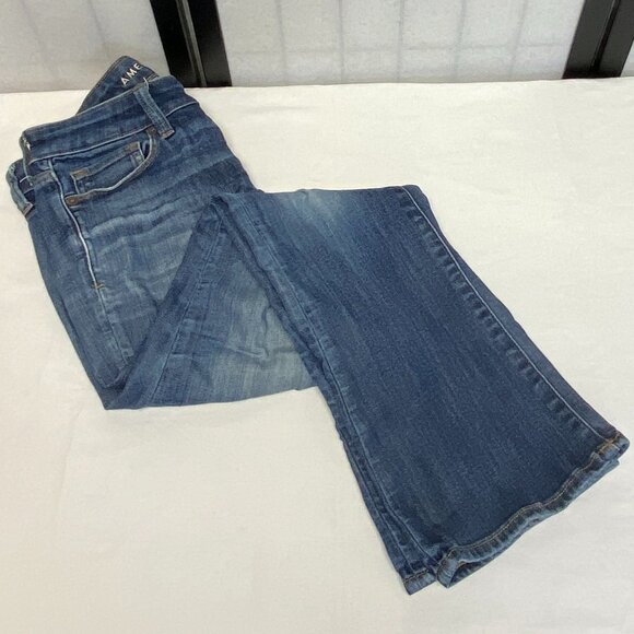 High Rise Slim Flared Kick Faded Denim Jeans American Eagle Next Level Stretch - Picture 9 of 15